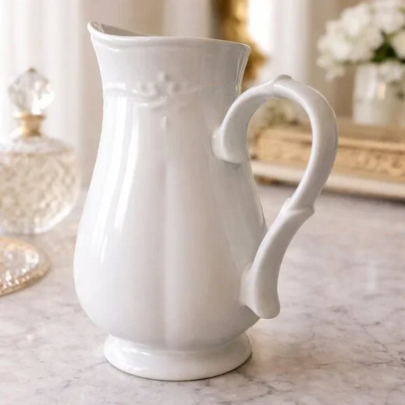 Southern Living Gallery White Embossed Pitcher Vase 10.5" Retired - Picture 1 of 6